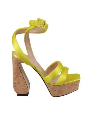SI ROSSI Citron Crepe Satin Sandals With Cork Platform - Metallic