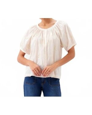 Karen Kane Short Sleeve Embroidered Peasant Top - White