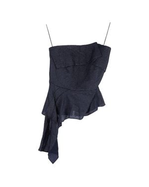 Roland Mouret Linet Strapless Draped Metallic Piqué Top - Blue