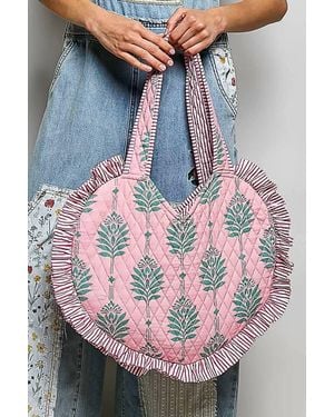 Pol Heart Shaped Ruffle Edge Quilted Tote Bag - Gray