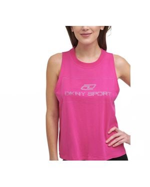 DKNY Cotton Embellished Logo Tank - Pink