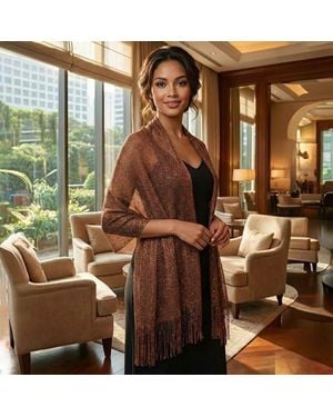TRUEDAMES Shimmering Fringe Evening Shawl Scarf - Brown