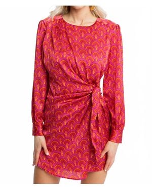 Karlie Vintage Fan Satin Wrap Dress - Red