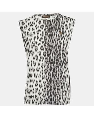 Roberto Cavalli Printed Jersey & Mesh Tank Top - Black