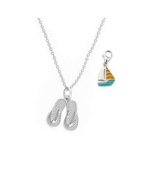 Gold & Honey Flip Flop Necklace & Sailboat Charm Set - Metallic