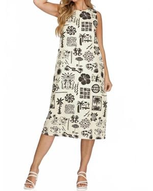 She + Sky Sleeveless Woven Print Midi Dress - Natural