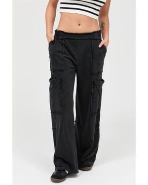 TRUEDAMES Mineral Wash Wide Leg Cargo Pants - Black