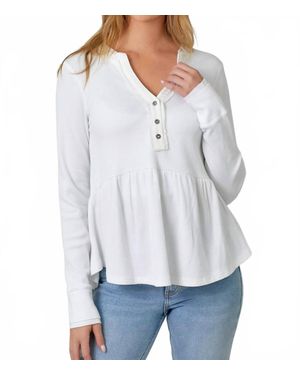 Mystree Washed Thermal Peplum Long Sleeves Top - White