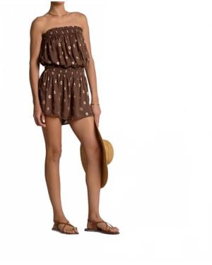 Elan Smocked Waist Romper - Brown