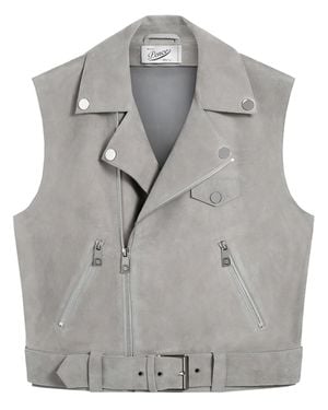 Pence Anemone Cropped Leather Biker Vest - Gray