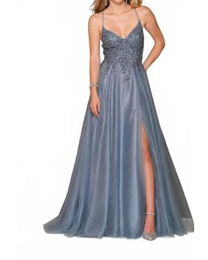 Dave & Johnny Sleeveless Open Tie-Back Prom Gown - Blue