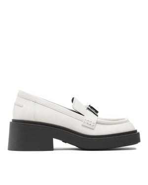 Furla College Chunky Platform Metallic Buckle Leather Loafers - White
