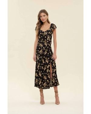 The Workshop V Neck Ruffle Sleeve Side Slit Midi Dress - Natural