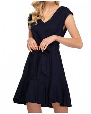 She + Sky Woven With Waist Sash Dress - Blue