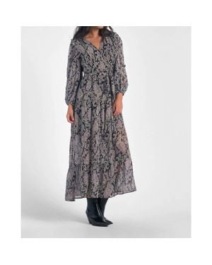 Elan Long Sleeves Paisley Dress - Gray
