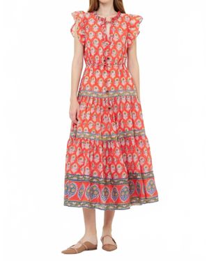 Oliphant Cinched Flirty Midi Dress - Red