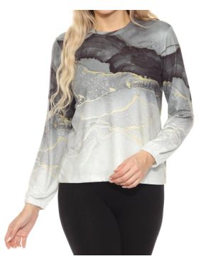 Pj Salvage Diamond Marble Long Sleeve Top - Gray
