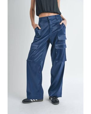 Reset By Jane Satin Cargo Pants - Blue