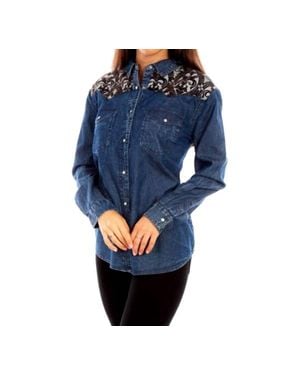Scully Denim Blouse With Jacquard Back - Blue