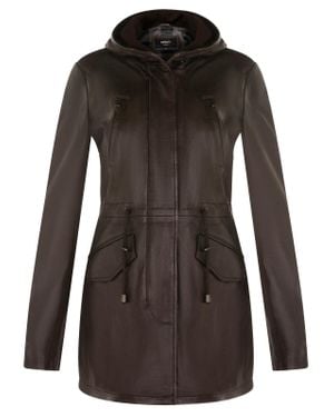 Infinity Leather Mid Length Hooded Parka Jacket-Oakengates - Black