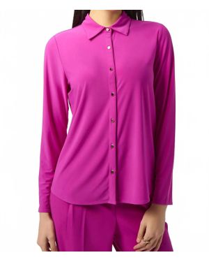 Joseph Ribkoff Silky Knit Button Front Long Sleeve Top - Pink