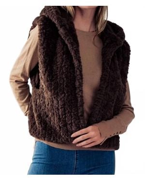 Trend:Notes Sleeveless Open Front Sherpa Fleece Vest With Hoodie - Black