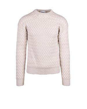 Alpha Studio Textured Cable Knit Sweater With Classic Crew Neckline - Pink