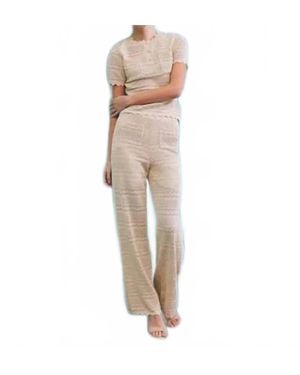 Riviera Élégie Pointelle Knit Wide Leg Pants With Patch Pockets - Natural