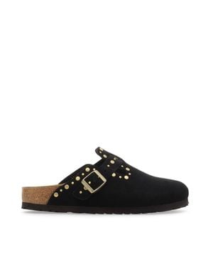 Birkenstock Slip-On Suede Clog With Rivets And Adjustable Strap - Black