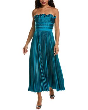 AMUR Giada Pleated Midi Dress - Blue