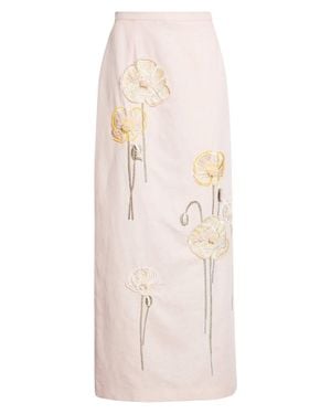 BERNADETTE Norma Embroidered Poppies Skirt - Natural