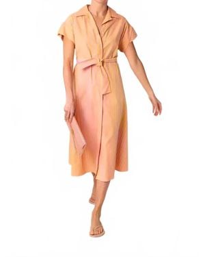 Aspesi Cotton Striped Midi With Tie Belt Shirtdress - Multicolor