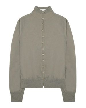 Alysi Fine-Knit Button-Down Merino Wool-Blend Sweater - Gray