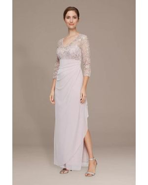 Alex Evenings Dress Pale Rose Floral Embroidered Side Slit V-Neck Jdm507 - Natural