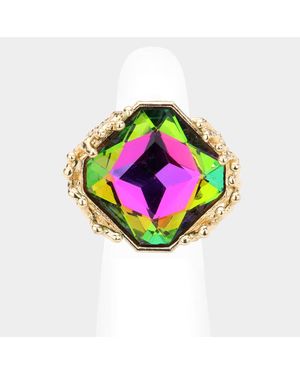 Fashnzfab Metal Twig Detailed Stone Stretch Ring - Pink