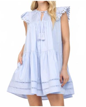 Fate Grace Eyelet Detail Tassel Mini Dress - Blue