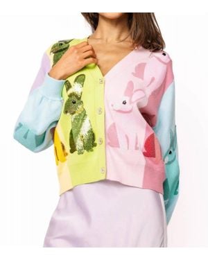 Queen Of Sparkles Colorblock Easter Bunny Button Up Cardigan - Multicolor