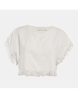 Zimmermann Palm Tree Terry Cotton Fringed Crop Top - White