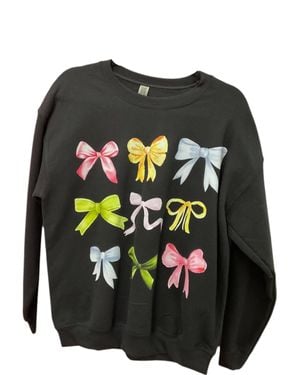 ShoptheTinyCloset Colorful Bows Crewneck Sweater - Gray