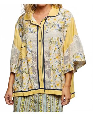 Pol Oversized Floral Button Up Top - Metallic