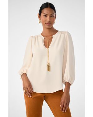 Trina Turk Morabi Split-Neck Top - White