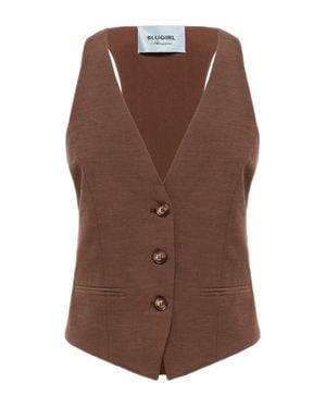 Blugirl Blumarine Fitted Floral Embroidered Linen Satin Gilet - Brown