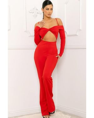 TRUEDAMES Open Shoulder Cutout Detail Jumpsuit - Red