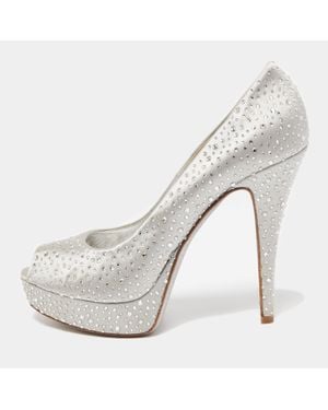 Loriblu Satin Crystal Embellished Peep Toe Platform Pumps - White