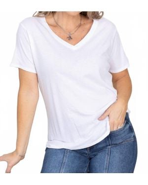 Zenana Cotton Short Sleeve Boyfriend V-Neck Tee - White