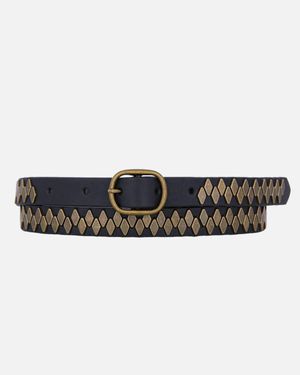 Amsterdam Heritage Liza Skinny Studded Belt W/ Pyramid Studs - Black