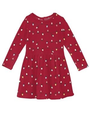 KICKEE Kid's Long Sleeve Twirl Dress With Pockets - Red