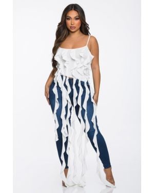 TRUEDAMES Solid Ruffle Casual Crop Top - Blue