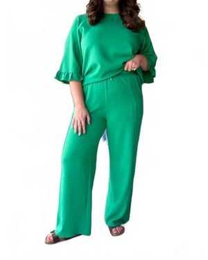 Umgee Luxe Knit Wide Leg Pants - Green