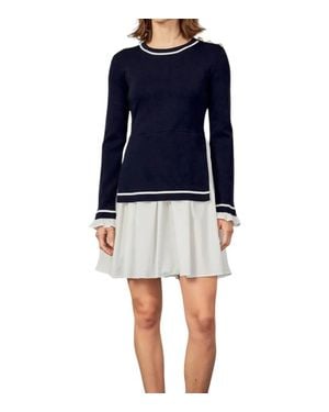 English Factory Mix Media Button Pointed Dress - Blue